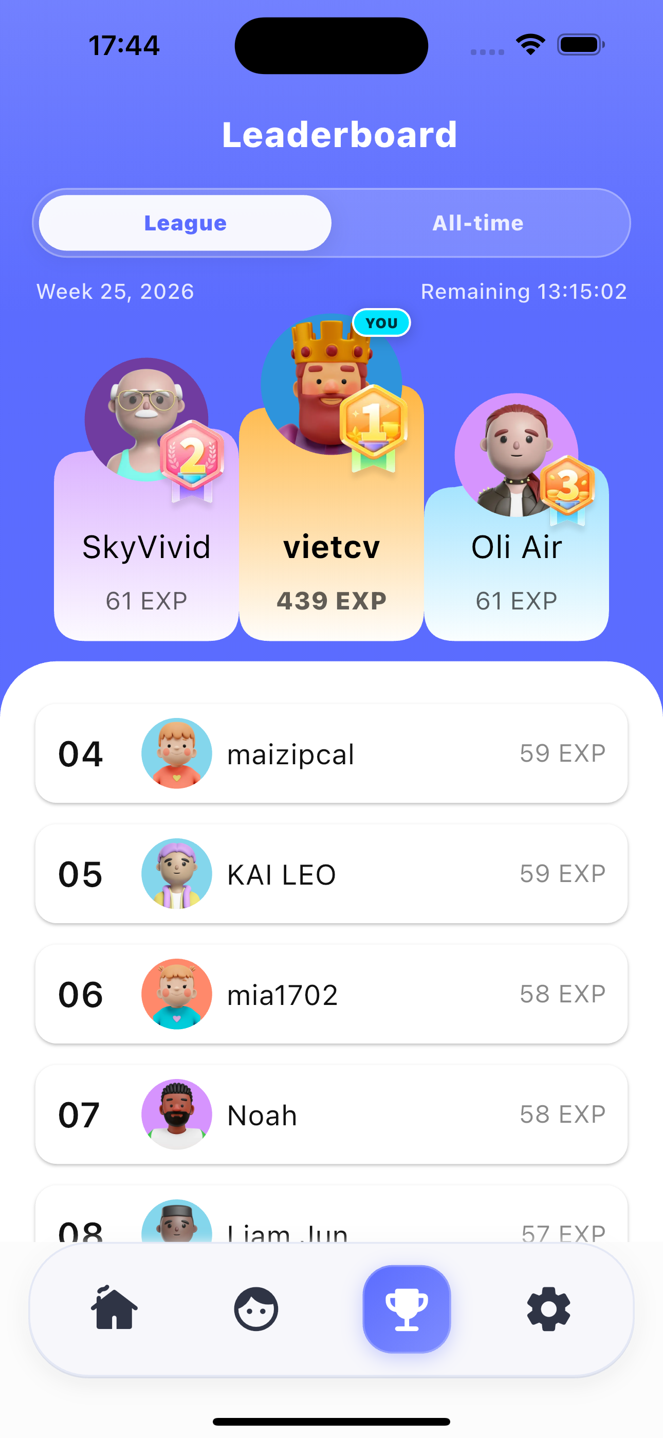 PuzzleVerse weekly leaderboard screen